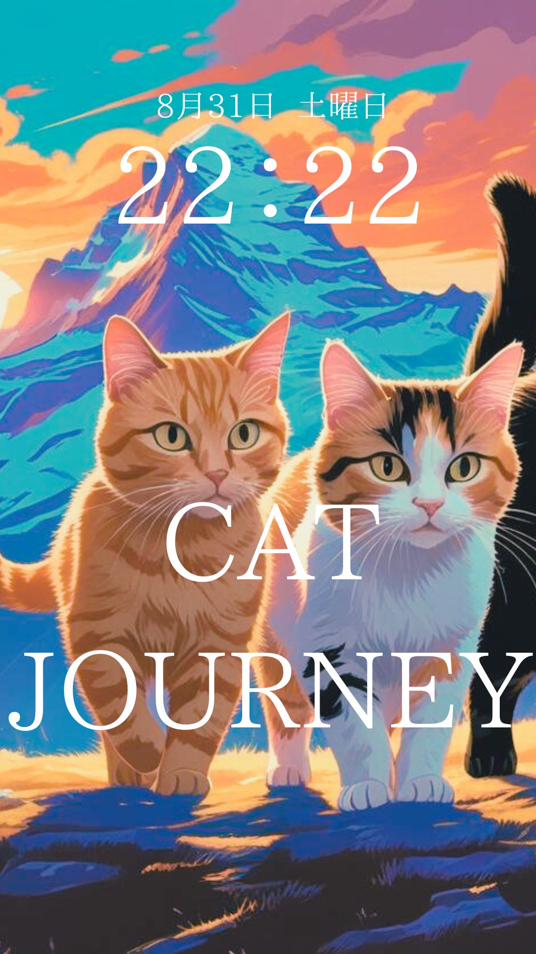 スマホ用壁紙　猫の旅行　Smartphone wallpapar  　　Cat Journey　3枚